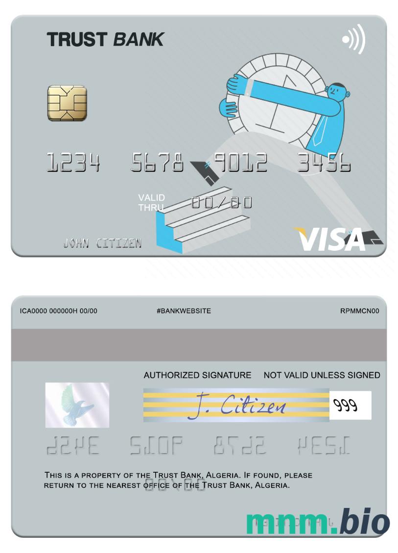 Algeria Trust Bank Algéria przykład karty visa w formacie PSD